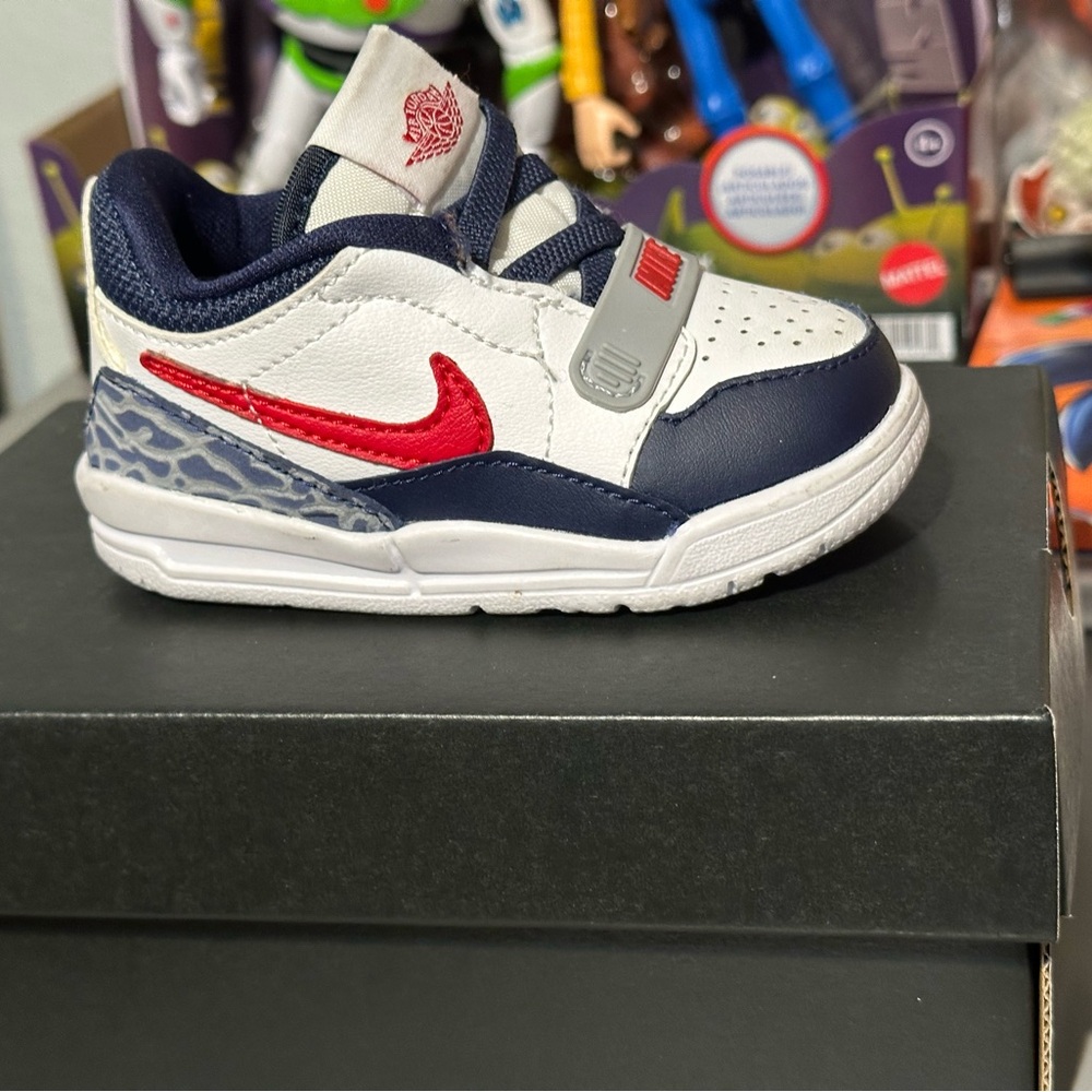 Jordan Kids' White and Navy Sneakers with Red Accents